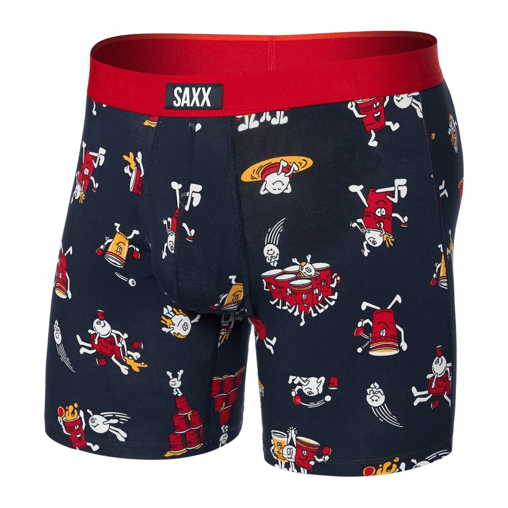 Saxx Vibe Xtra Boxer Brief Fly Men's Underwear, navy red drinks ping pong medium
